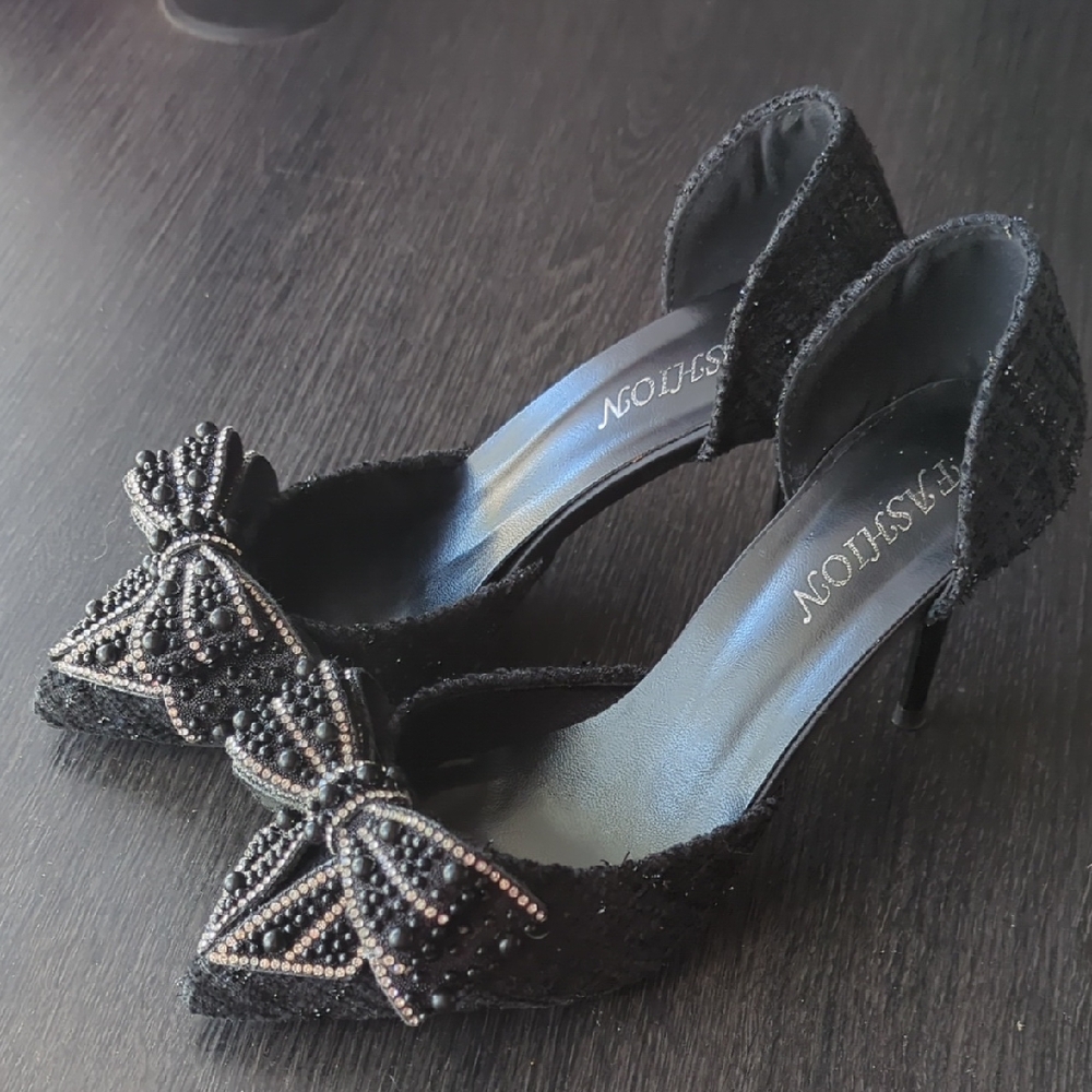 Elegant Black Beaded Heels